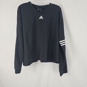 Adidas Women's Size Large Black Spellout Sweatshirt Cropped Raw Hem